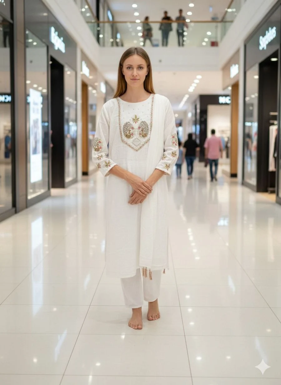 MODERN COTTON SEQUENCE EMBROIDERY WORK TOP BOTTOM WITH DUPATTA FESTIVE WEAR WHOLESALE PRICE ETHNIC GARMENT (5)