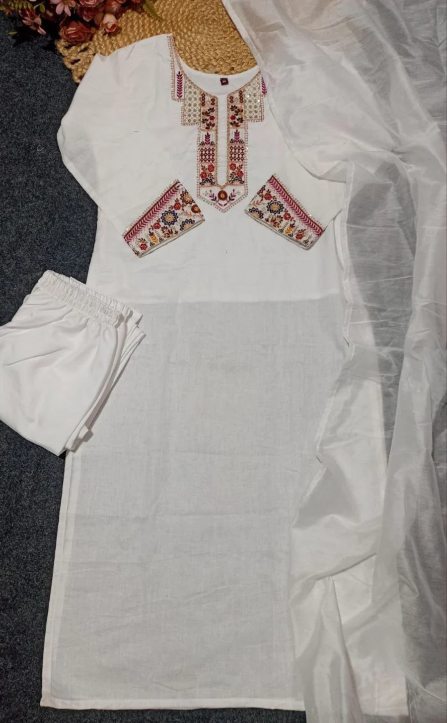 MODERN COTTON SEQUENCE EMBROIDERY WORK TOP BOTTOM WITH DUPATTA FESTIVE WEAR WHOLESALE PRICE ETHNIC GARMENT (6)