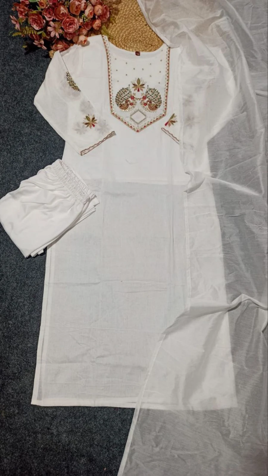 MODERN COTTON SEQUENCE EMBROIDERY WORK TOP BOTTOM WITH DUPATTA FESTIVE WEAR WHOLESALE PRICE ETHNIC GARMENT (8)