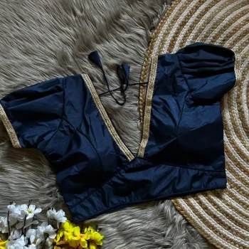 MODERN DOLA SILK LACE WORK STITCHED BLOUSE NAVY BLUE