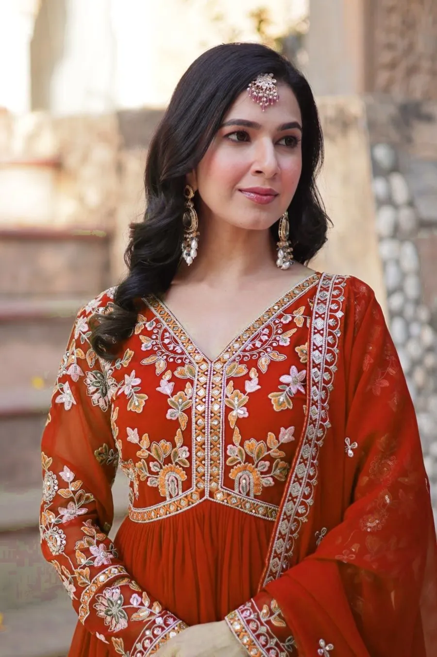 MODERN FAUX BLOOMING EMBROIDERY ZARI SEQUENCE WORK GOWN WITH DUPATTA FESTIVE WEAR WHOLESALE PRICE ETHNIC GARMENT (1)