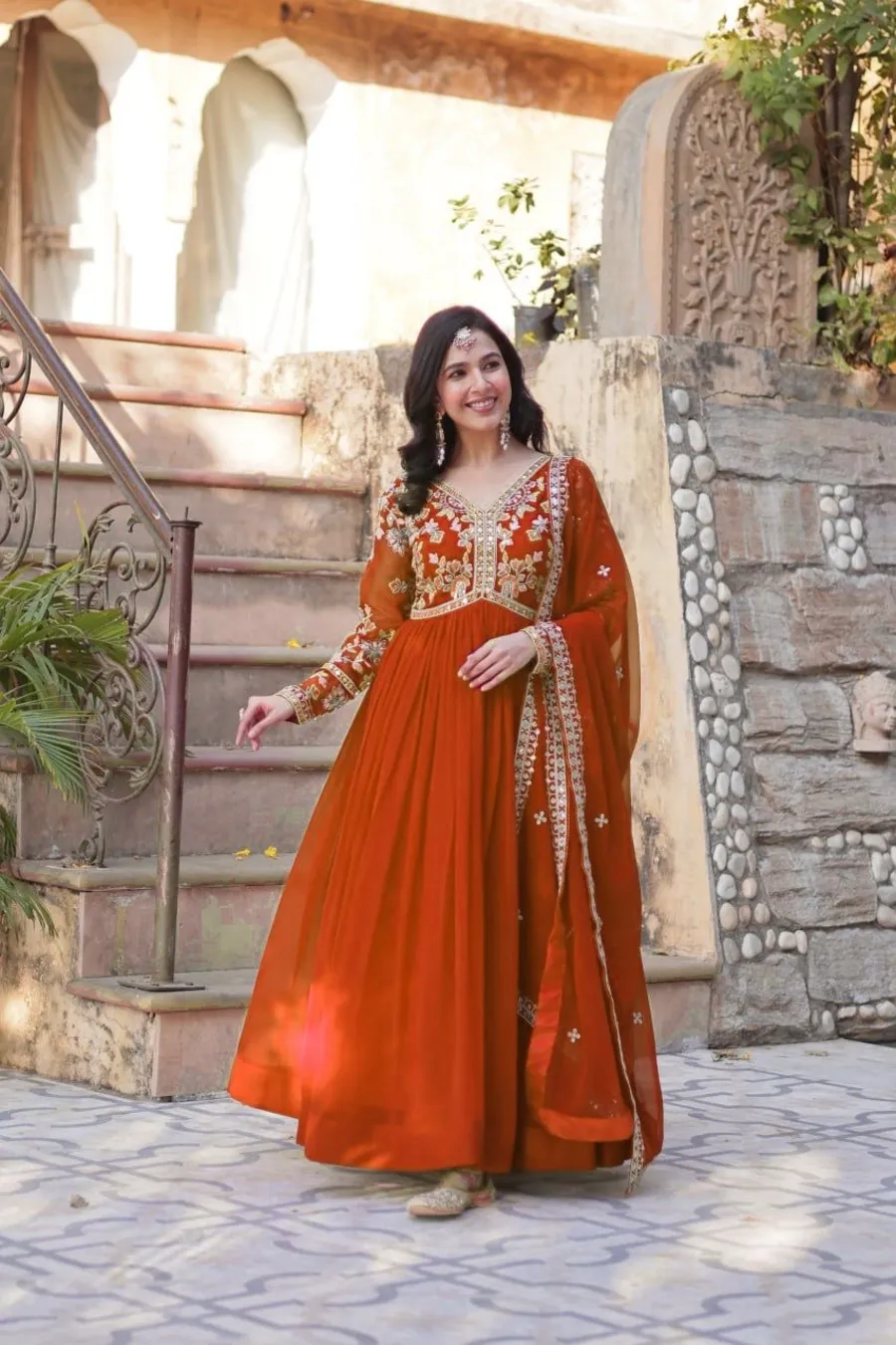 MODERN FAUX BLOOMING EMBROIDERY ZARI SEQUENCE WORK GOWN WITH DUPATTA FESTIVE WEAR WHOLESALE PRICE ETHNIC GARMENT (2)