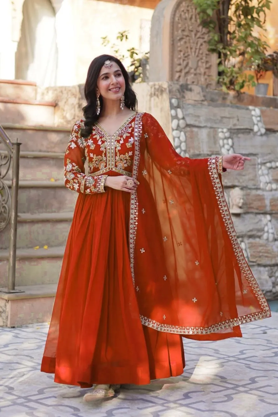 MODERN FAUX BLOOMING EMBROIDERY ZARI SEQUENCE WORK GOWN WITH DUPATTA FESTIVE WEAR WHOLESALE PRICE ETHNIC GARMENT (4)