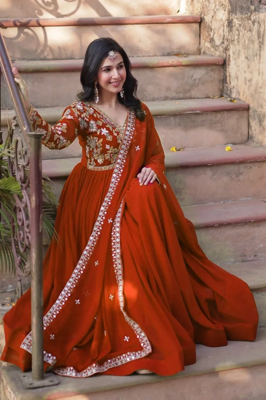 MODERN FAUX BLOOMING EMBROIDERY ZARI SEQUENCE WORK GOWN WITH DUPATTA FESTIVE WEAR WHOLESALE PRICE ETHNIC GARMENT (6)