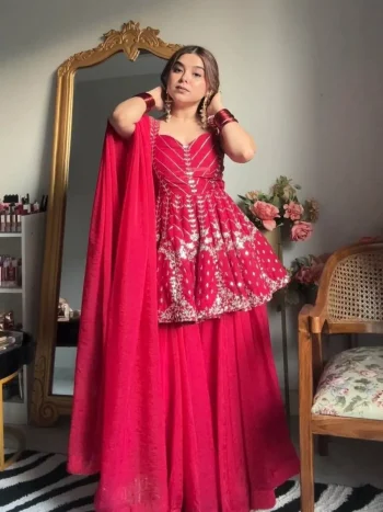 MODERN FAUX BLOOMING SEQUENCE & MULTI ZARI THREAD EMBROIDERY WORK TOP PALAZZO WITH DUPATTA RANI