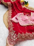 MODERN FENDY SATIN EMBROIDERY SEQUENCE WORK HEAVY BORDER WITH BUTTI WORK SAREE WITH STITCHED BLOUSE WEDDING WEAR WHOLESALE PRICE ETHNIC GARMENT (8)