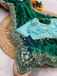 MODERN FENDY SATIN EMBROIDERY SEQUENCE WORK HEAVY BORDER WITH BUTTI WORK SAREE WITH STITCHED BLOUSE WEDDING WEAR WHOLESALE PRICE ETHNIC GARMENT (4)