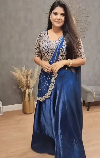 MODERN FENDY SATIN EMBROIDERY SEQUENCE WORK LEHENGA CHOLI WITH DUPATTA TEAL