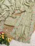 MODERN FENDY SATIN SILK MULTI COLOUR SEQUENCE AND CODING EMBROIDERY WORK SAREE WITH UNSTITCHED BLOUSE WEDDING WEAR WHOLESALE PRICE ETHNIC GARMENT (3)