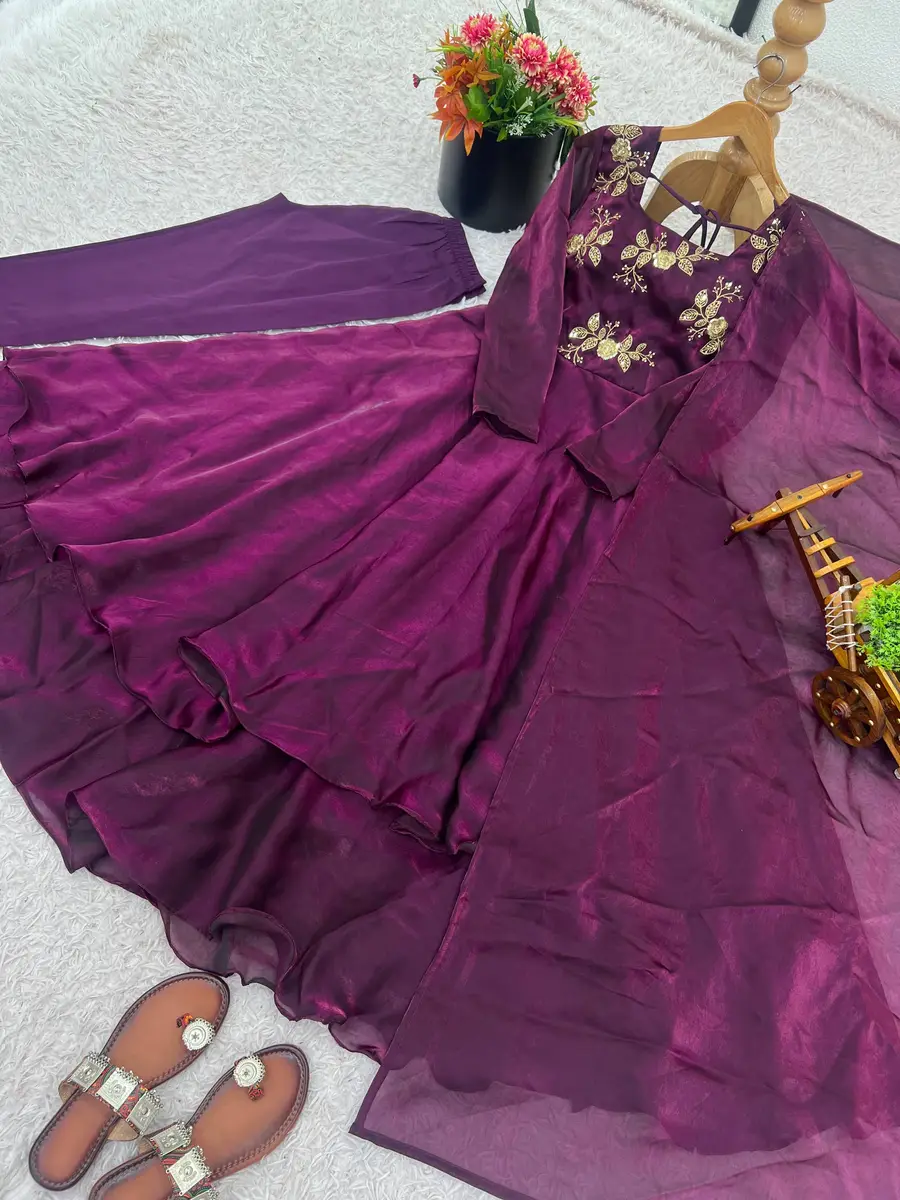 MODERN FENDY SILK EMBROIDERY SEQUENCE WORK GOWN BOTTOM WITH DUPATTA FESTIVE WEAR WHOLESALE PRICE ETHNIC GARMENT (3)