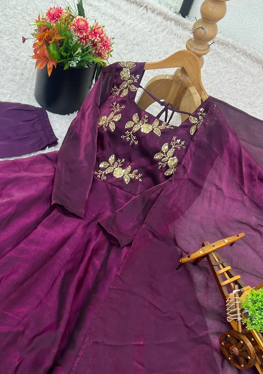 MODERN FENDY SILK EMBROIDERY SEQUENCE WORK GOWN BOTTOM WITH DUPATTA FESTIVE WEAR WHOLESALE PRICE ETHNIC GARMENT (5)