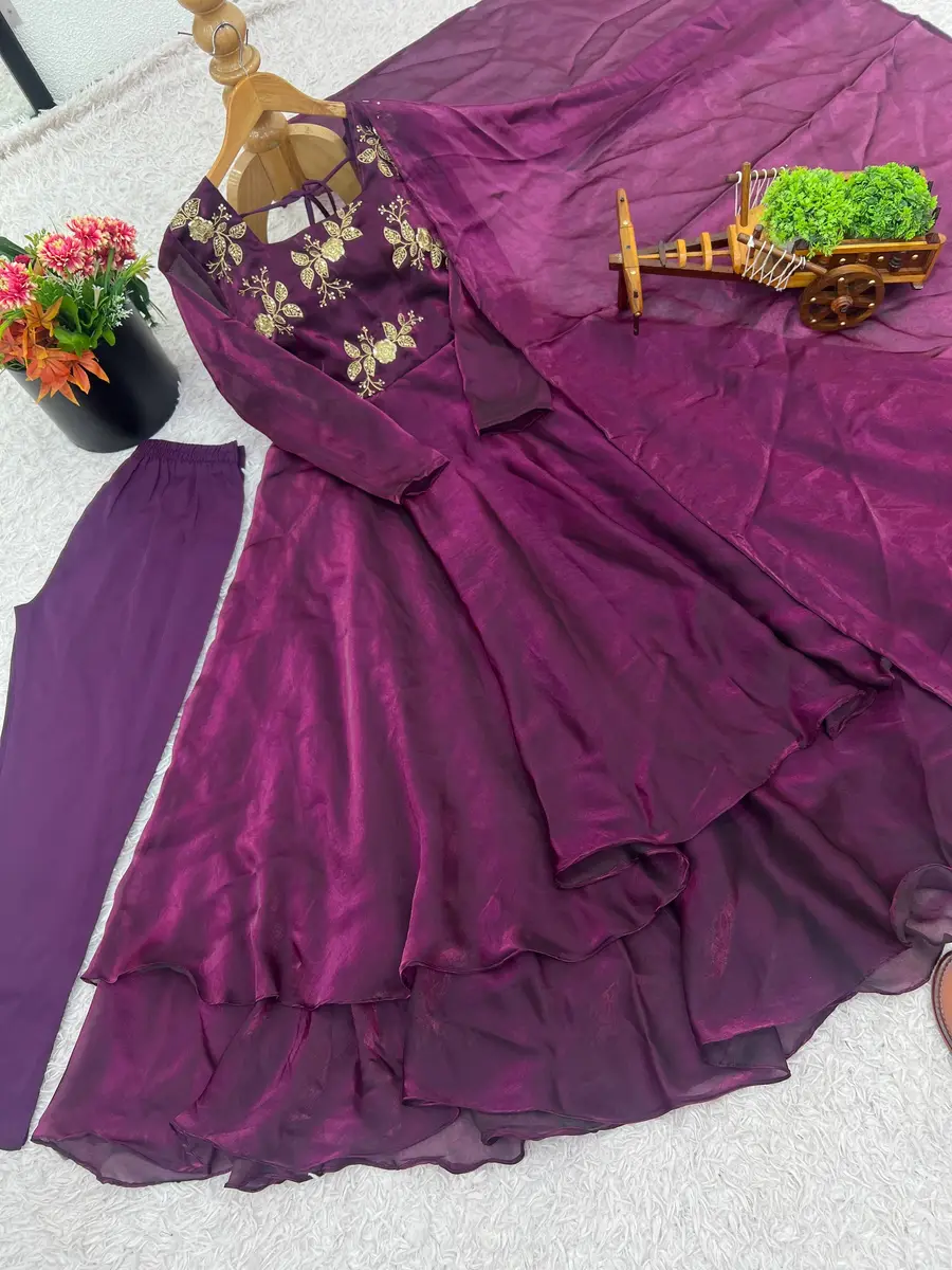 MODERN FENDY SILK EMBROIDERY SEQUENCE WORK GOWN BOTTOM WITH DUPATTA FESTIVE WEAR WHOLESALE PRICE ETHNIC GARMENT (6)