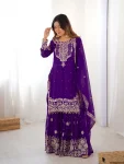 MODERN GEORGETTE CODING DORI EMBROIDERY WITH SEQUENCE & THREAD AND PEARL WORK TOP SHARARA WITH DUPATTA PURPLE