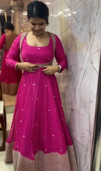 MODERN GEORGETTE DIGITAL PRINT WITH EMBROIDERY CODING & SEQUENCE WORK GOWN KOTI WITH DUPATTA  PINK