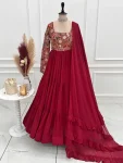 MODERN GEORGETTE EMBROIDERY 9 NEEDLE THREAD WORK GOWN BOTTOM WITH DUPATTA FESTIVE WEAR WHOLESALE PRICE ETHNIC GARMENT (4)
