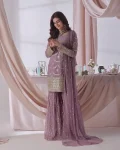 MODERN GEORGETTE EMBROIDERY SEQUENCE WORK WITH READY MADE LACE BORDER WORK TOP SHARARA WITH DUPATTA LAVENDER