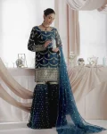 MODERN GEORGETTE EMBROIDERY SEQUENCE WORK WITH READY MADE LACE BORDER WORK TOP SHARARA WITH DUPATTA TEAL