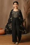 MODERN GEORGETTE EMBROIDERY WORK KID'S TOP PALAZZO WITH SHRUG BLACK
