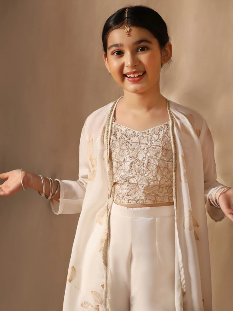 MODERN GEORGETTE EMBROIDERY WORK KID'S TOP PALAZZO WITH SHRUG PARTY WEAR WHOLESALE PRICE ETHNIC GARMENT (3)