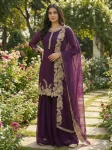 MODERN GEORGETTE EMBROIDERY WORK TOP PALAZZO WITH DUPATTA PURPLE