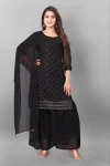 MODERN GEORGETTE EMBROIDERY WORK TOPM PALAZZO WITH DUPATTA BLACK