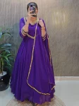 MODERN GEORGETTE HAND WOVEN LACE WORK GOWN WITH DUPATTA PURPLE