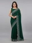 MODERN GEORGETTE HOTFIX WORK SAREE WITH UNSTITCHED BLOUSE GREEN