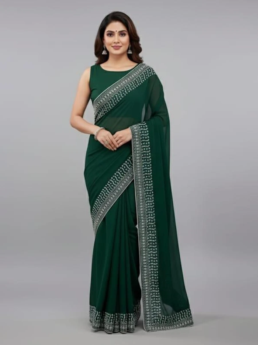 MODERN GEORGETTE HOTFIX WORK SAREE WITH UNSTITCHED BLOUSE PARTY WEAR WHOLESALE PRICE ETHNIC GARMENT (30)