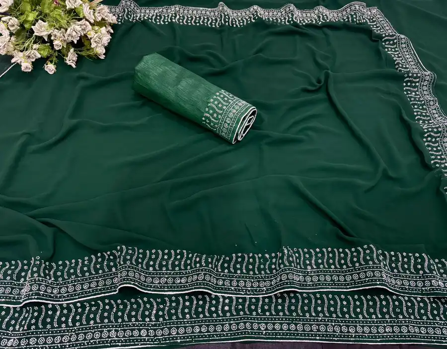 MODERN GEORGETTE HOTFIX WORK SAREE WITH UNSTITCHED BLOUSE PARTY WEAR WHOLESALE PRICE ETHNIC GARMENT (6)