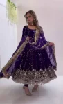 MODERN GEORGETTE SEQUENCE EMBROIDERY WORK ANARKALI BOTTOM WITH DUPATTA PURPLE