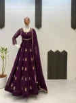 MODERN GEORGETTE SEQUENCE EMBROIDERY WORK GOWN WITH DUPATTA WINE