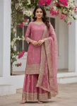 MODERN GMY  SILK EMBROIDERY AND SEQUENCE WORK TOP PALAZZO WITH DUPATTA  BABY PINK