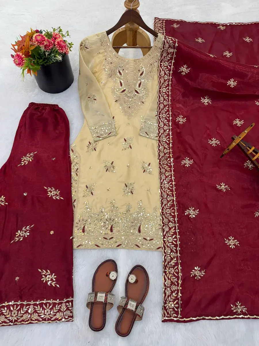MODERN GMY SILK EMBROIDERY SEQUENCE WORK TOP PALAZZO WITH DUPATTA WEDDING WEAR WHOLESALE PRICE ETHNIC GARMENT (4)