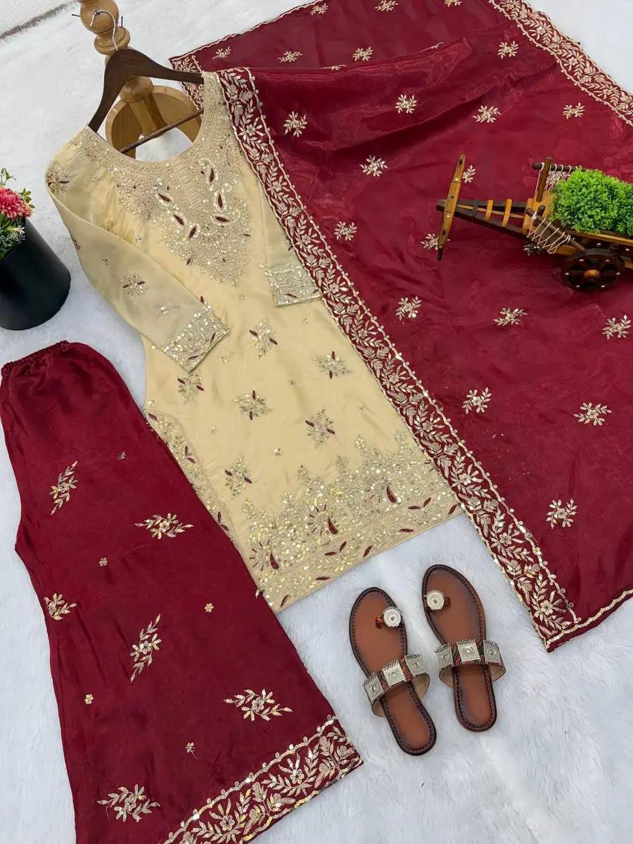 MODERN GMY SILK EMBROIDERY SEQUENCE WORK TOP PALAZZO WITH DUPATTA WEDDING WEAR WHOLESALE PRICE ETHNIC GARMENT (5)