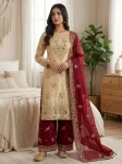 MODERN GMY SILK EMBROIDERY SEQUENCE WORK TOP PALAZZO WITH DUPATTA CREAM AND MAROON