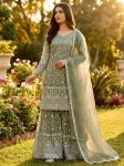 MODERN GMY SILK EMBROIDERY SEQUENCE WORK TOP SHARARA WITH DUPATTA PISTA
