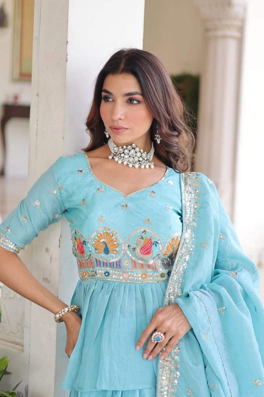 MODERN GOLD CRUSH MULTI THREAD EMBROIDERY ZARI SEQUENCE-WORK TOP LEHENGA WITH DUPATTA WEDDING WEAR WHOLESALE PRICE ETHNIC GARMENT (20)