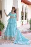 MODERN GOLD CRUSH MULTI THREAD EMBROIDERY ZARI SEQUENCE-WORK TOP LEHENGA WITH DUPATTA WEDDING WEAR WHOLESALE PRICE ETHNIC GARMENT (7)
