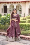 MODERN GOLD CRUSH SEQUENCE & ZARI EMBROIDERY WORK LEHENGA CHOLI WITH DUPATTA WINE