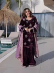 MODERN ICE VELVET ZARI EMBROIDERY WORK TOP PALAZZO WITH DUPATTA PURPLE