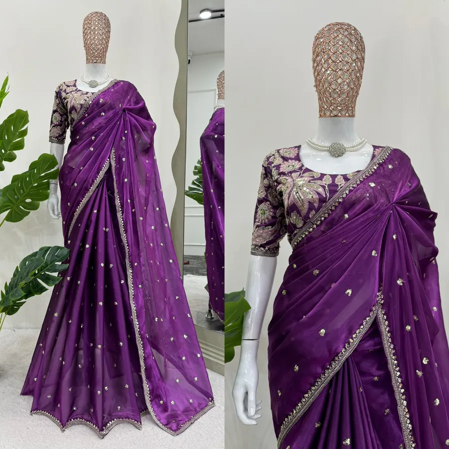 MODERN JC SILK EMBROIDERY ZARI AND SEQUENCE WORK WITH HEAVY WORK BORDER WORK SAREE WITH UNSTITCHED BLOUSE PARTY WEAR WHOLESALE PRICE ETHNIC GARMENT (20).webp