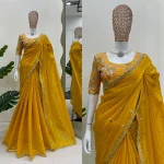 MODERN JC SILK EMBROIDERY ZARI AND SEQUENCE WORK WITH HEAVY WORK BORDER WORK SAREE WITH UNSTITCHED BLOUSE YELLOW