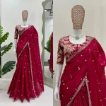 MODERN JC SILK EMBROIDERY ZARI AND SEQUENCE WORK WITH HEAVY WORK BORDER WORK SAREE WITH UNSTITCHED BLOUSE RANI
