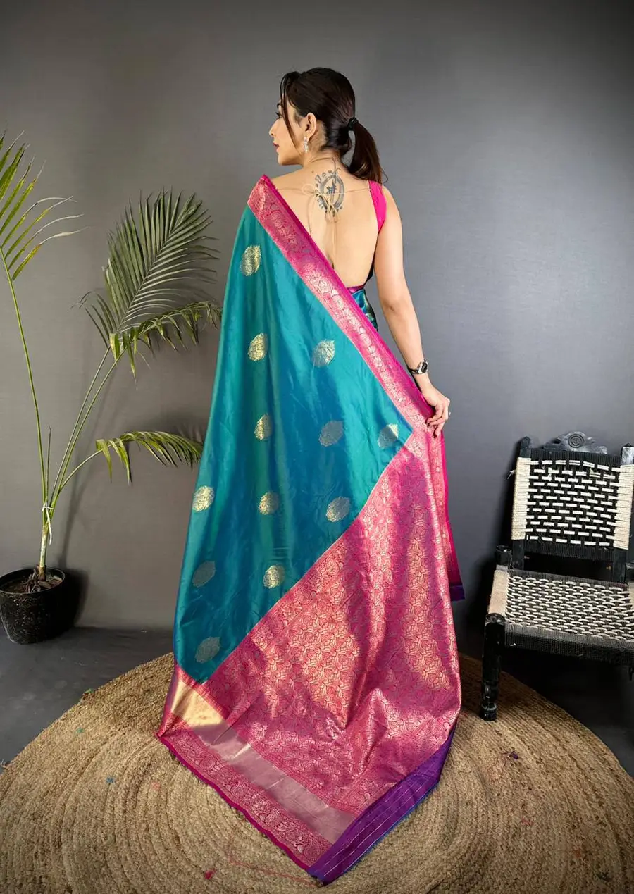 MODERN KANJIVARAM SILK COPPER ZARI JAAL WEAVES WITH RICH PALLU WORK SAREE WITH UNSTITCHED BLOUSE FESTIVE WEAR WHOLESALE PRICE ETHNIC GARMENT (1)