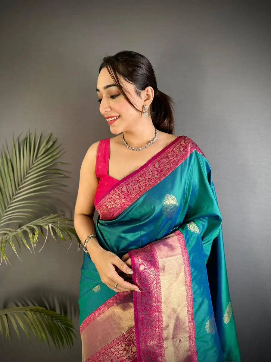 MODERN KANJIVARAM SILK COPPER ZARI JAAL WEAVES WITH RICH PALLU WORK SAREE WITH UNSTITCHED BLOUSE FESTIVE WEAR WHOLESALE PRICE ETHNIC GARMENT (4)