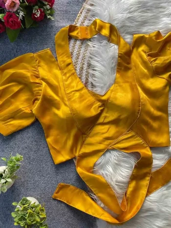 MODERN MALAI SATIN PLAIN STITCHED BLOUSE YELLOW