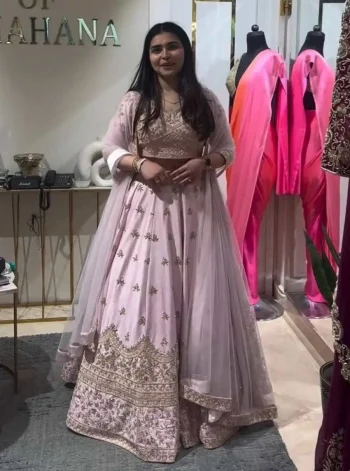 MODERN MONO SILK EMBROIDERY SEQUENCE WORK LEHENGA CHOLI WITH DUPATTA BABY PINK