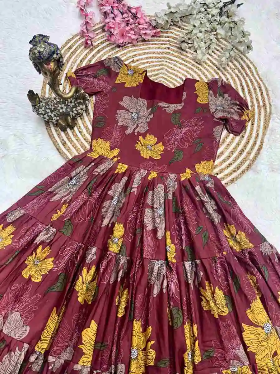 MODERN MUSLIN COTTON PRINT WORK AND STYLISH 3 LAYER PATTERN WORK ONE PIECE DRESS DAILY WEAR WHOLESALE PRICE ETHNIC GARMENT (7)