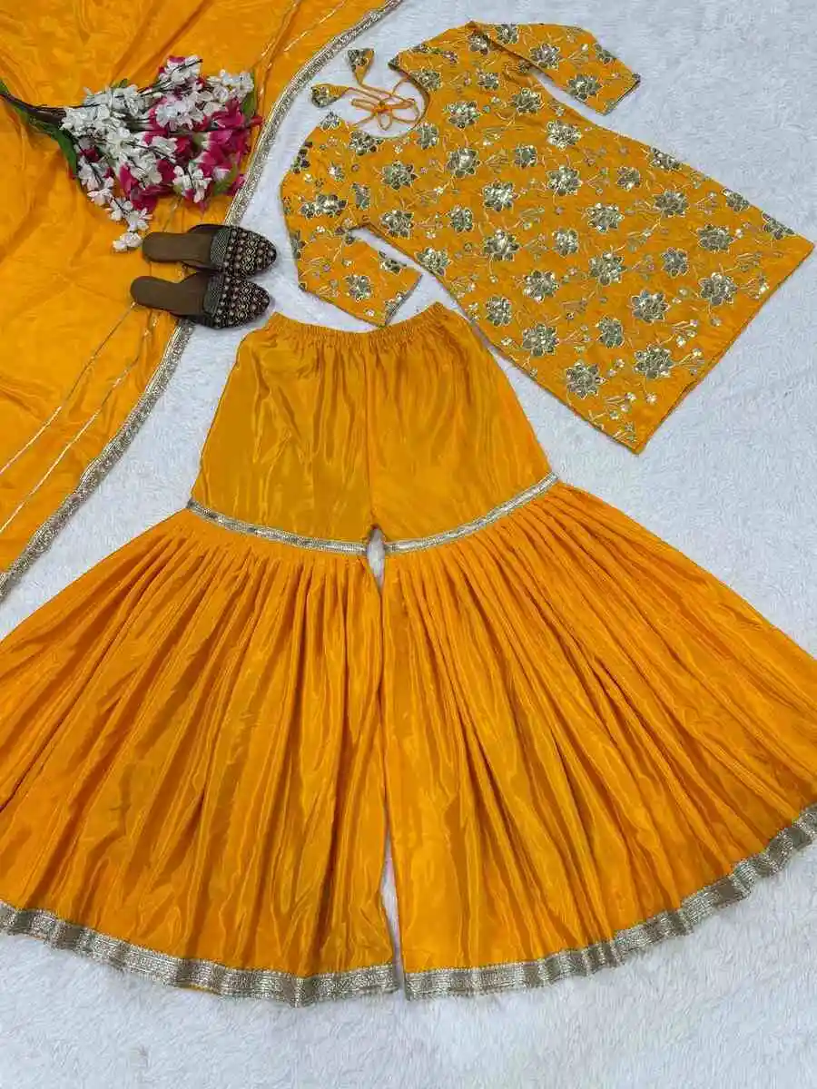 MODERN NATURAL CREPE SEQUENCE EMBROIDERY WORK TOP SHARARA WITH DUPATTA FESTIVE WEAR WHOLESALE PRICE ETHNIC GARMENT (8)