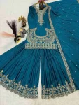 MODERN NATURAL CREPE SILK EMBROIDERY WORK WITH FANCY BORDERS LACE WORK TOP PALAZZO WITH DUPATTA FESTIVE WEAR WHOLESALE PRICE ETHNIC GARMENT (2)